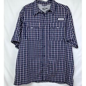 Habit Mens XL Blue/White Short Sleeve  Vented Athleisure Fishing Shirt